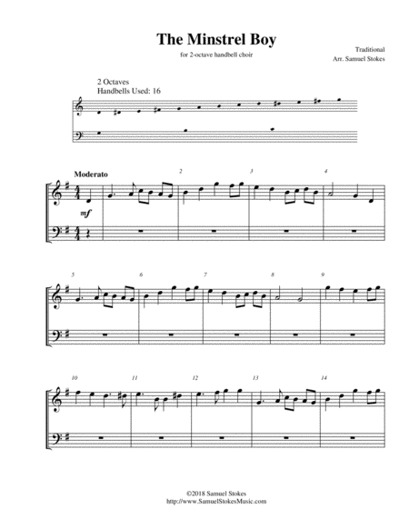 The Minstrel Boy For 2 Octave Handbell Choir Sheet Music