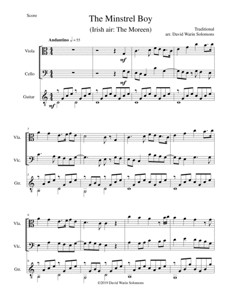 The Minstrel Boy The Moreen For Viola Cello And Guitar Sheet Music