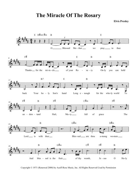 Free Sheet Music The Miracle Of The Rosary