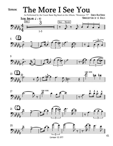 The More I See You Solo Trombone Transcription Al Grey Count Basie Transcription By Nick Roels Sheet Music