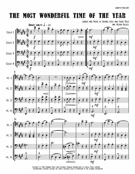 Free Sheet Music The Most Wonderful Time Of The Year Cello Quartet