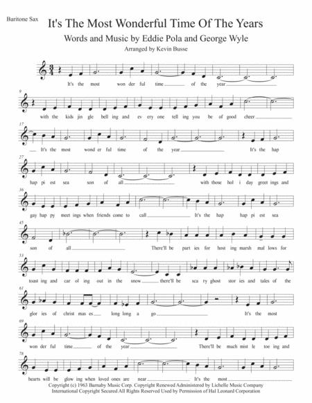 The Most Wonderful Time Of The Year Easy Key Of C Bari Sax Sheet Music