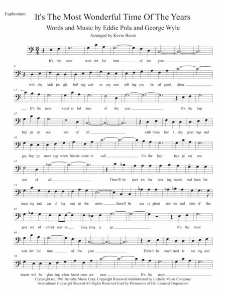 The Most Wonderful Time Of The Year Easy Key Of C Euphonium Sheet Music