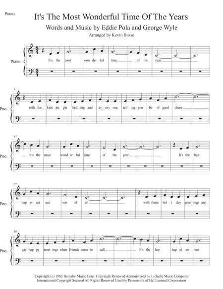 Free Sheet Music The Most Wonderful Time Of The Year Easy Key Of C Piano