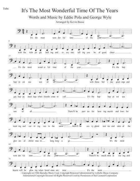 The Most Wonderful Time Of The Year Easy Key Of C Tuba Sheet Music