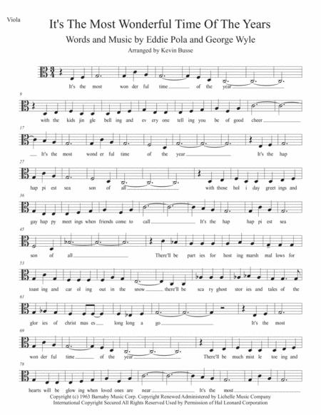 The Most Wonderful Time Of The Year Easy Key Of C Viola Sheet Music