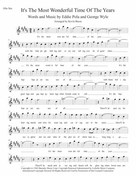 The Most Wonderful Time Of The Year Original Key Alto Sax Sheet Music