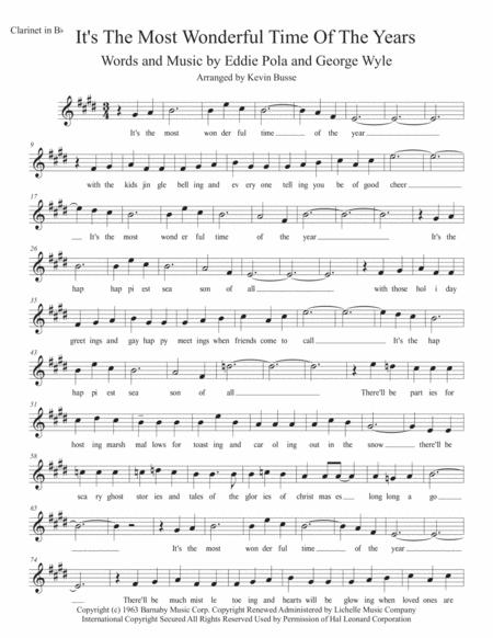 The Most Wonderful Time Of The Year Original Key Clarinet Sheet Music