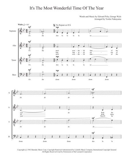 The Most Wonderful Time Of The Year Satb Acappella Sheet Music