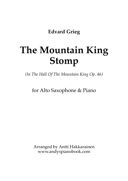 Free Sheet Music The Mountain King Stomp In The Hall Of The Mountain King Alto Saxophone Piano