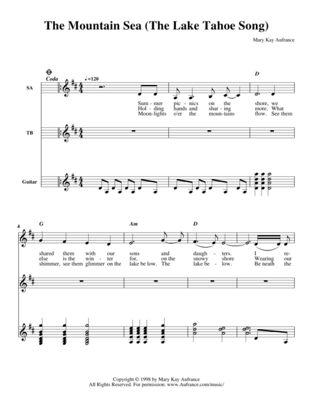 The Mountain Sea The Lake Tahoe Song Sheet Music