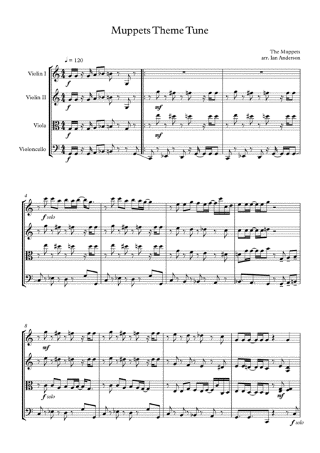 Free Sheet Music The Muppets Theme String Quartet