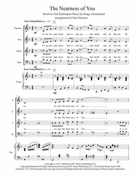 The Nearness Of You Satb Swing Ballad Sheet Music