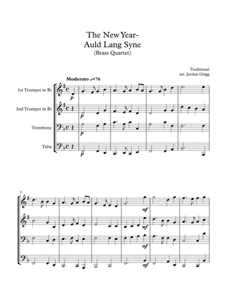 The New Year Auld Lang Syne Brass Quartet Sheet Music