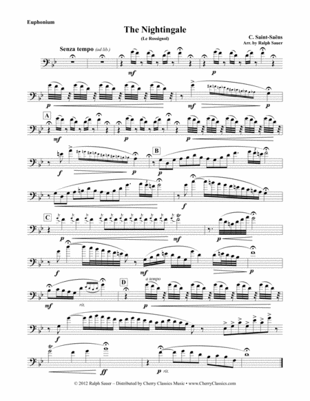 Free Sheet Music The Nightingale Le Rossignol For Euphonium Piano