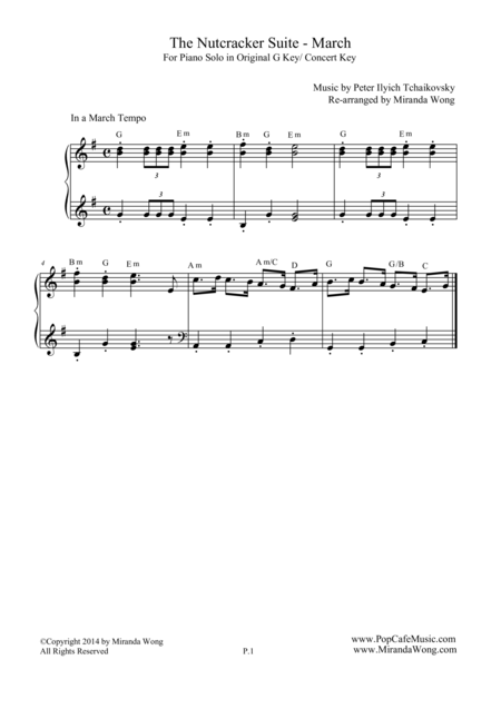 The Nutcracker Suite March For Piano Solo In Original G Key Sheet Music