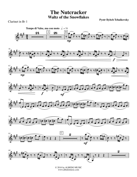 Free Sheet Music The Nutcracker Waltz Of The Snowflakes Clarinet In Bb 1 Transposed Part