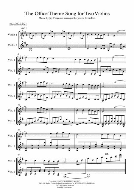 The Office Theme For Two Violins Violin Duo Sheet Music