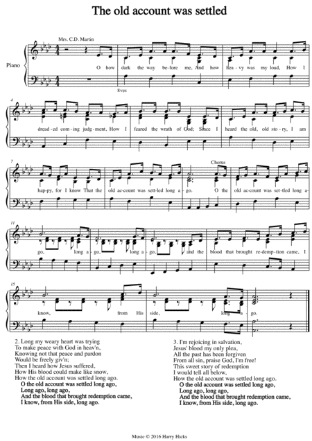 The Old Account Was Settled A New Tune To A Wonderful Old Hymn Sheet Music