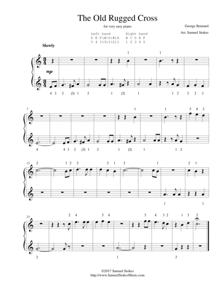 The Old Rugged Cross For Very Easy Piano Sheet Music