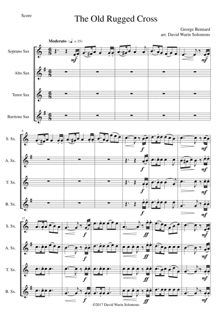 Free Sheet Music The Old Rugged Cross Original Version Saxophone Quartet