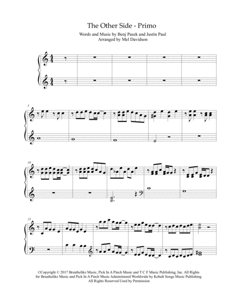 The Other Side Piano Duet From The Greatest Showman Sheet Music