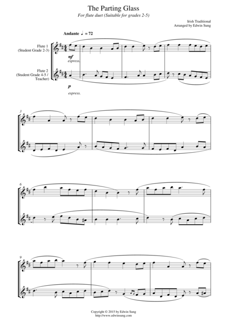 The Parting Glass For Flute Duet Suitable For Grades 2 5 Sheet Music