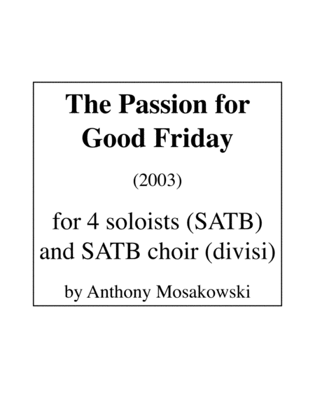 The Passion For Good Friday St John Passion Sheet Music