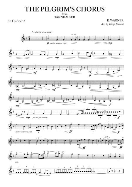 Free Sheet Music The Pilgrims Chorus For Clarinet Quartet