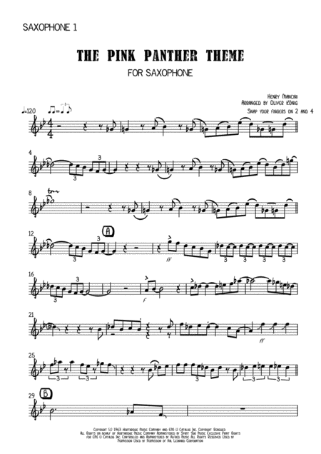 The Pink Panther From The Pink Panther Sax Sheet Music