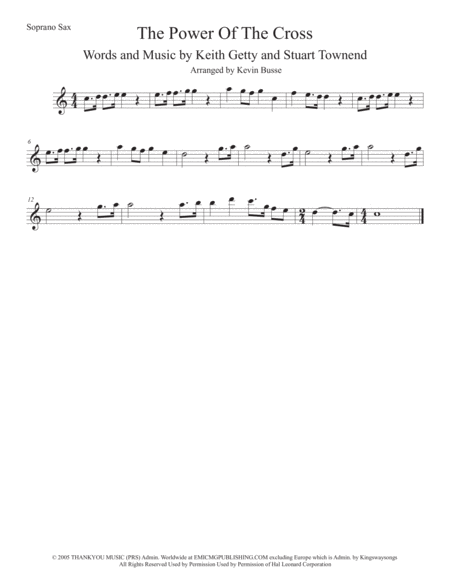 The Power Of The Cross Easy Key Of C Soprano Sax Sheet Music