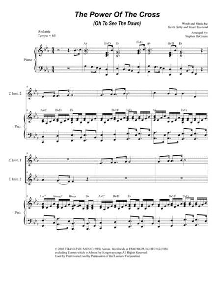 Free Sheet Music The Power Of The Cross Oh To See The Dawn Duet For C Instruments