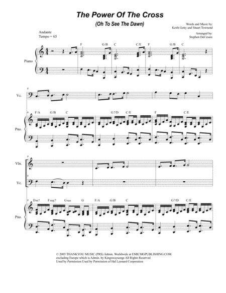 Free Sheet Music The Power Of The Cross Oh To See The Dawn Duet For Violin And Cello