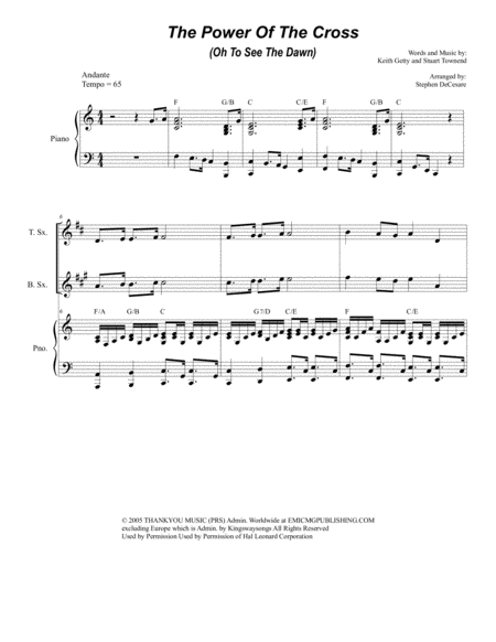 The Power Of The Cross Oh To See The Dawn For Saxophone Quartet Sheet Music