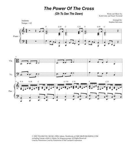 Free Sheet Music The Power Of The Cross Oh To See The Dawn For String Quartet