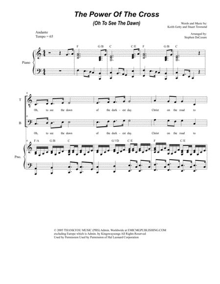 Free Sheet Music The Power Of The Cross Oh To See The Dawn For Vocal Quartet Satb