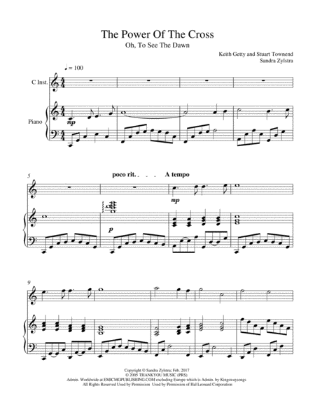 Free Sheet Music The Power Of The Cross Oh To See The Dawn Treble C Instrument Solo