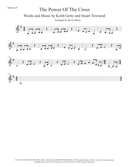 Free Sheet Music The Power Of The Cross Original Key Horn In F