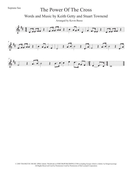 The Power Of The Cross Original Key Soprano Sax Sheet Music