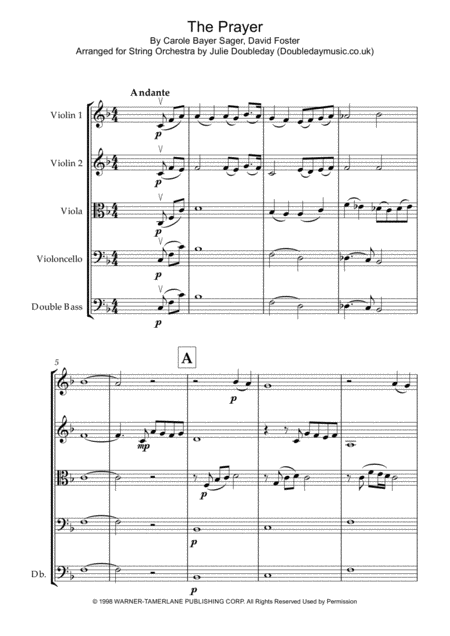 The Prayer For String Orchestra Score And Parts Sheet Music