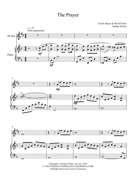 The Prayer Treble Eb Instrument Solo Sheet Music