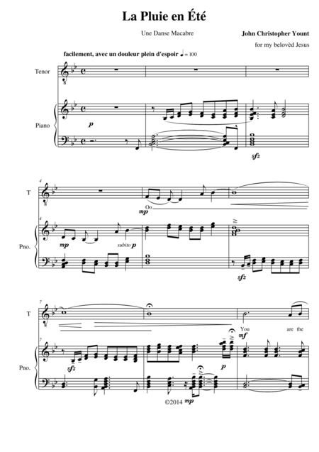 The Rain In Summer La Pluie En Ete Sheet Music