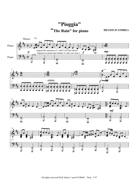 Free Sheet Music The Rain Pioggia Piano Solo