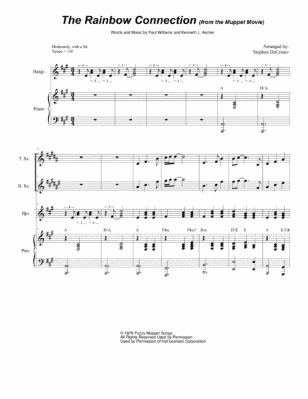 The Rainbow Connection For Saxophone Quartet Sheet Music