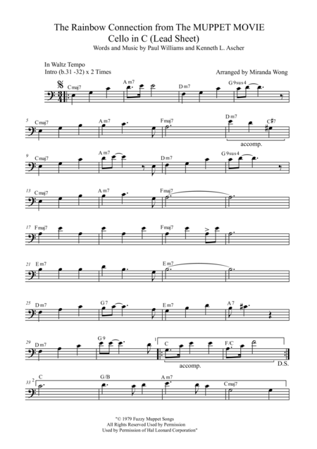 The Rainbow Connection Lead Sheet In C Bass Clef Sheet Music