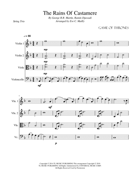 Free Sheet Music The Rains Of Castamere Game Of Thrones String Trio
