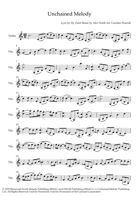 The Righteous Brothers Unchained Melody Violin Solo Sheet Music