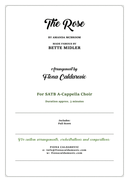 The Rose By Bette Midler Arranged For Satb A Cappella Choir Sheet Music