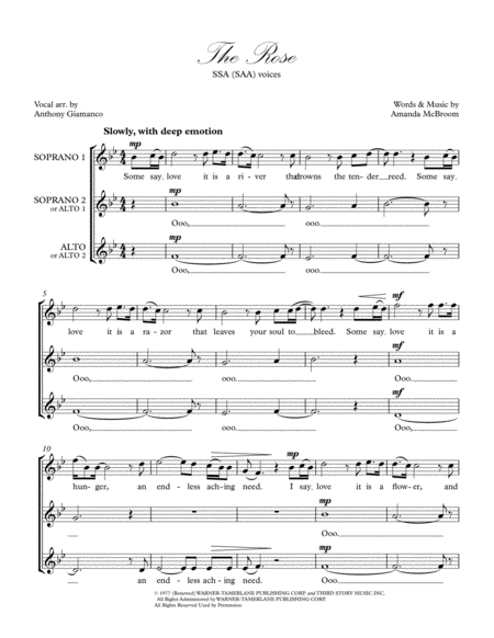 The Rose Ssa Or Saa Chorus A Cappella Sheet Music