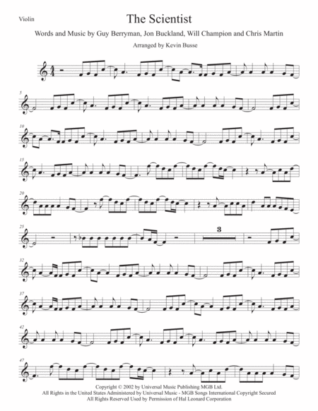 The Scientist Original Key Violin Sheet Music